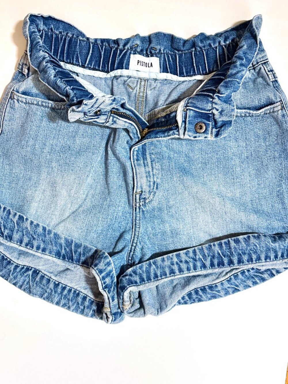 Pistola Paperbag Waist Denim Shorts High Rise Cuffed Light Wash Size Small